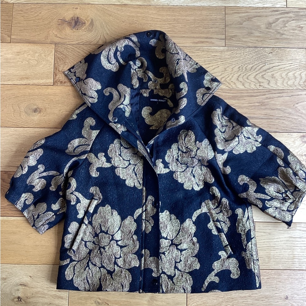 Samuel Dong water resistance stretch Dupioni crop jacket black/gold